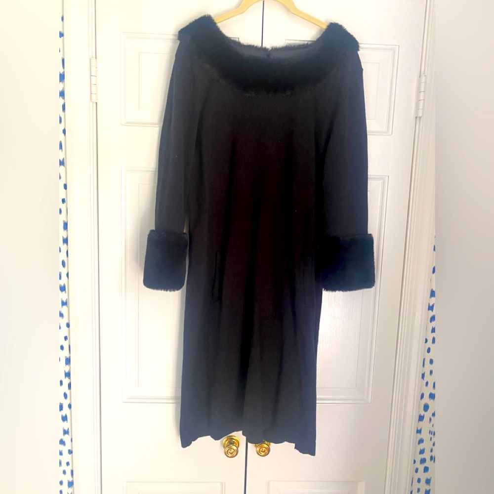 Tyler Boe Black knit dress with fur details. Size XL